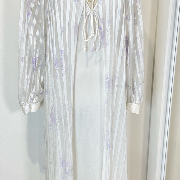 Vtg 70s Floral Peignoir Negligee Nightgown Robe Set Lingerie Milkmaid Bridal - Picture 8 of 12